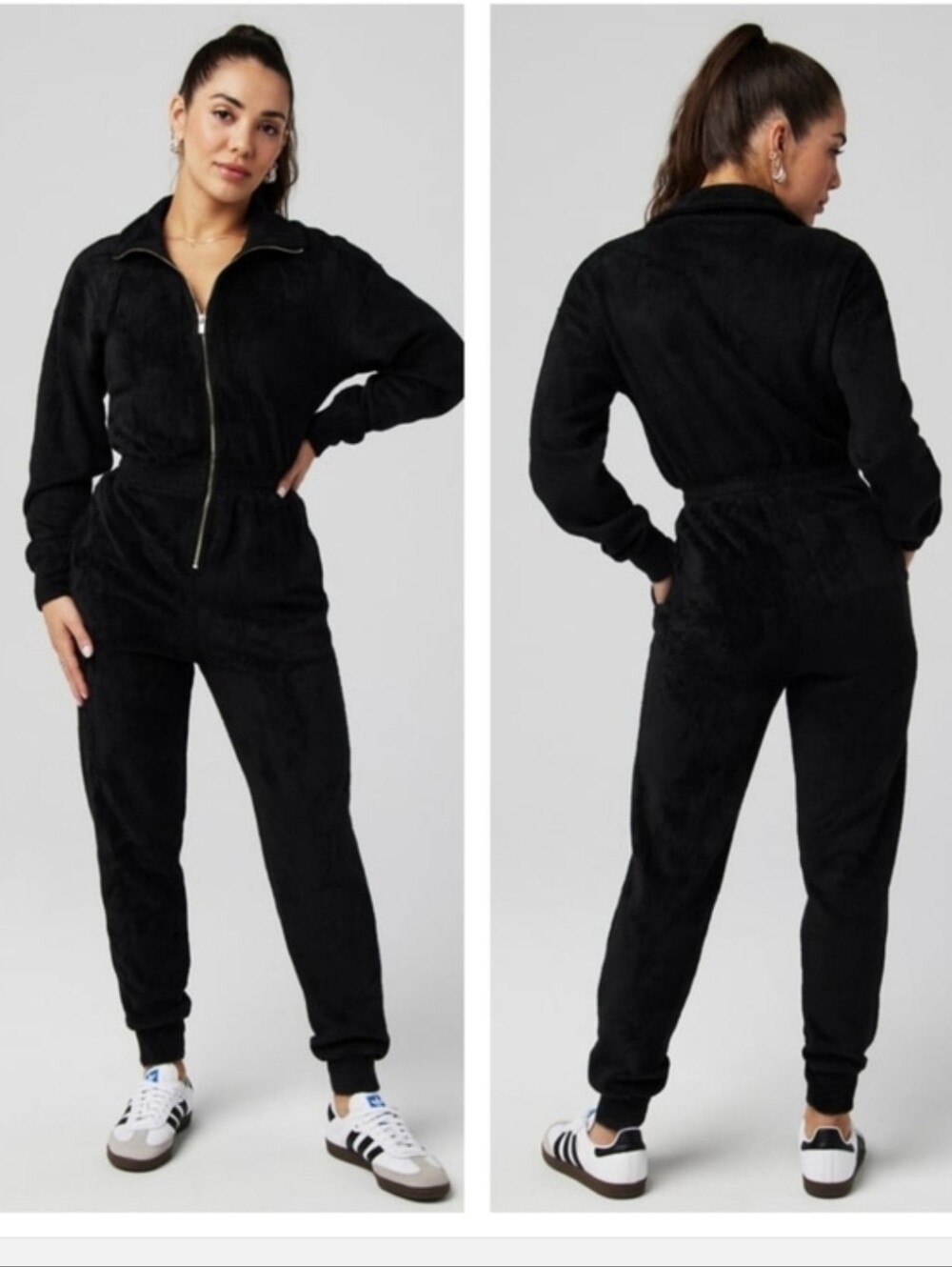 New Fabletics Cozy Cord Zip Jumpsuit Black Size Large